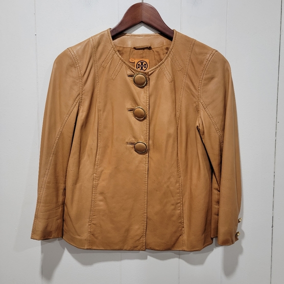 Tory Burch Limited Edition Light Brown Soft Leather Jacket Size 4 - Picture 1 of 12